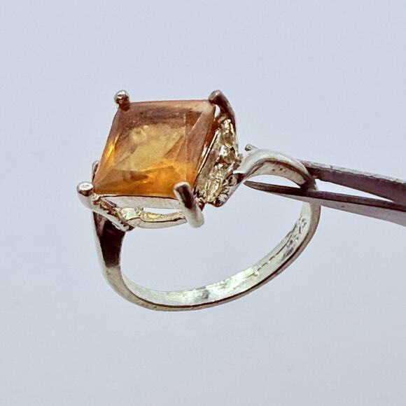 Vintage Sterling Silver 925 Ring Orange Stone Cocktail Statement Sz 5 Retro - Picture 3 of 15